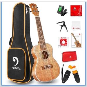 Ukulele Concert Mahogany Bundle 23inch (Four String Wooden Hawaiian)